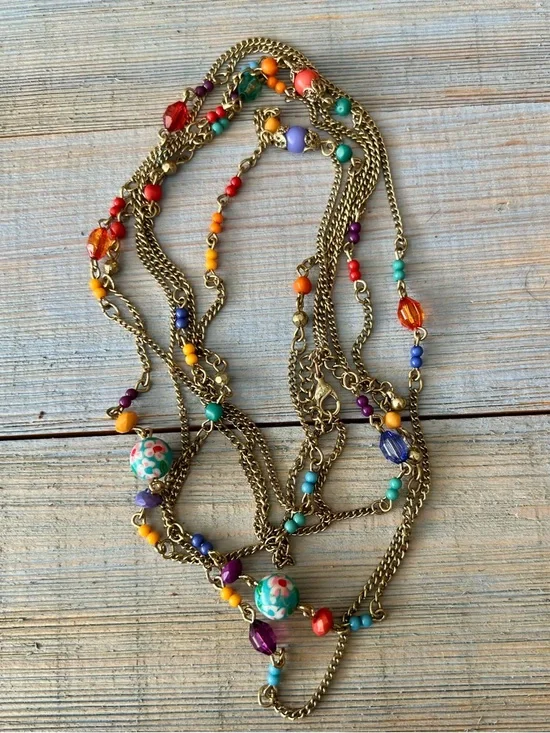 2pc Necklace Set Teal Beaded Long, Multicolor Double Strand, Boho Festival - Picture 12 of 16